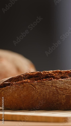 Bread assortment, mixed Spanish baguette loaves from Barcelona bakery, close-up macro shot showing crumb texture