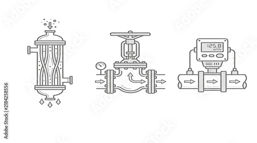 Industrial Pipeline Components with Valves and Gauge