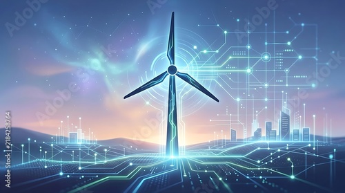 Futuristic Wind Turbine in Neon Tech City
