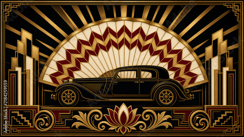 1920年代の華やかな都市と高級クラシックカー