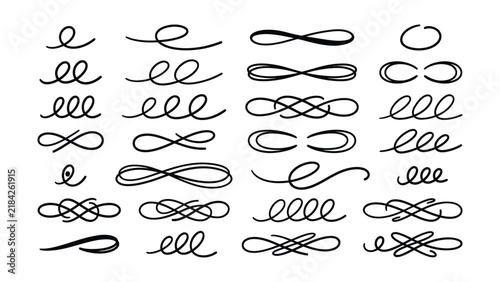 Collection of elegant hand drawn swirls and flourishes for design elements