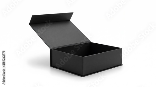 Black rigid gift box with magnetic flap mockup stock photo