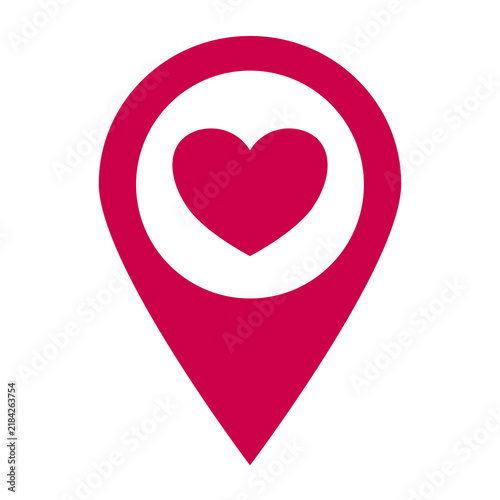 Deep magenta pink map pin location marker containing white circle with magenta heart isolated on transparent background