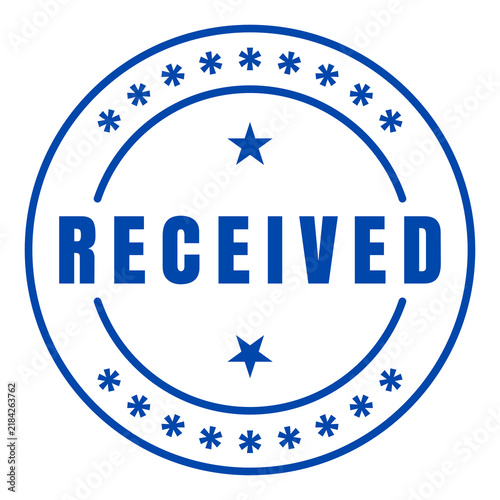 Blue circular seal badge stamp with RECEIVED text two stars outer asterisk ring isolated on transparent background