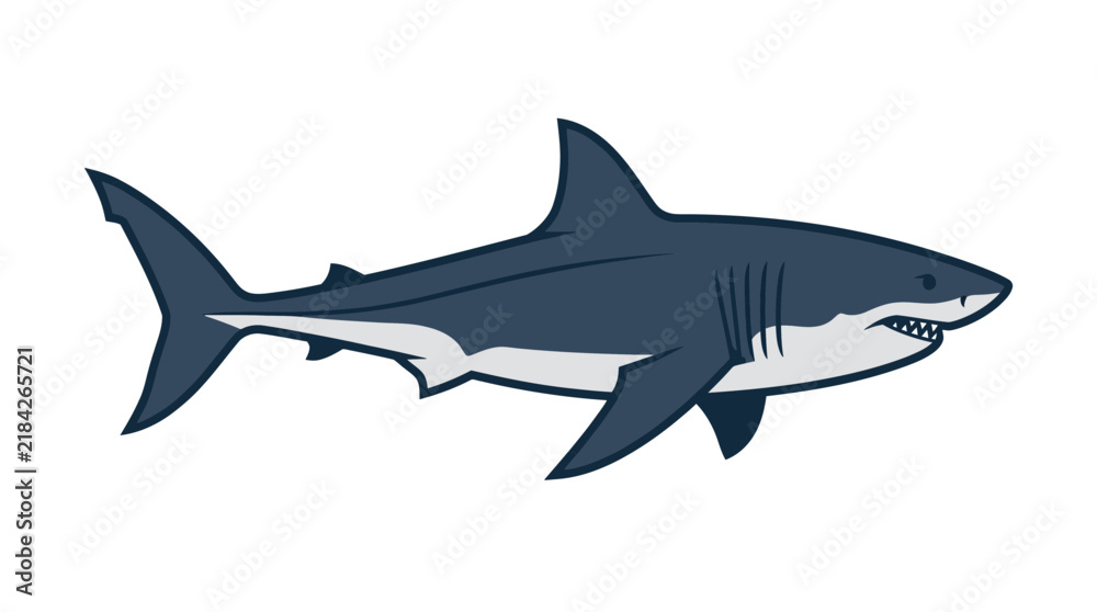 Obraz premium Minimalist Vector Illustration of a Great White Shark