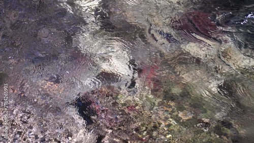 Clear River Water Flowing Diagonally from Bottom Right to Top Left over Stones