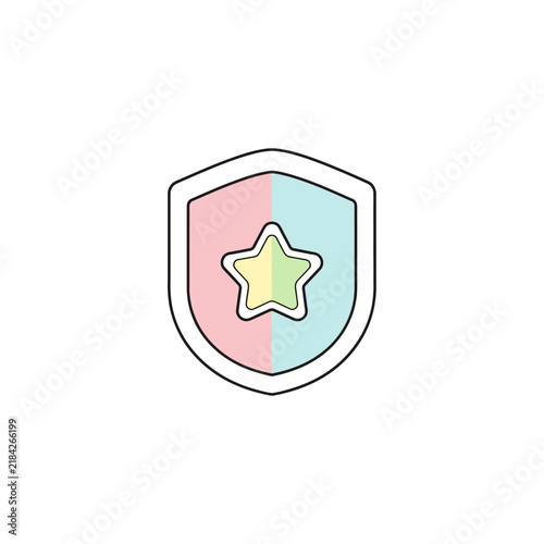 Pastel shield icon with a central star representing security, protection, and verified quality for modern digital interfaces