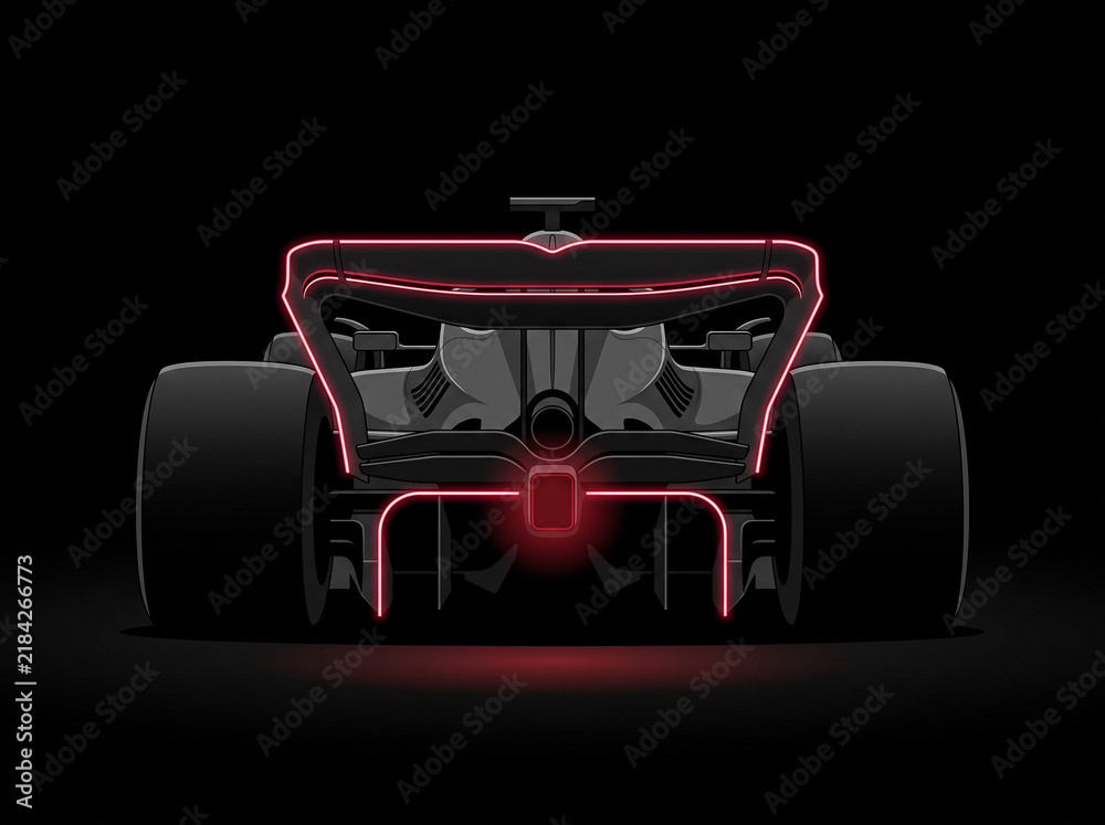 Obraz premium rear view formula one racing car red neon lighting on black background sporty automotive silhouette futuristic design of racing car for competition and motorsport speed