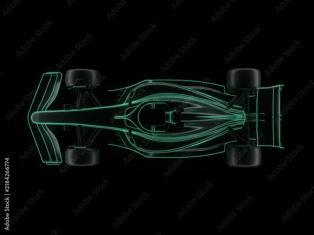 Obraz premium neon outline of formula one racing car top view on black background futuristic motorsport design sporty silhouette technological three dimensional formula 1 car model for auto racing