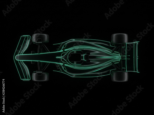 neon outline of formula one racing car top view on black background futuristic motorsport design sporty silhouette technological three dimensional formula 1 car model for auto racing