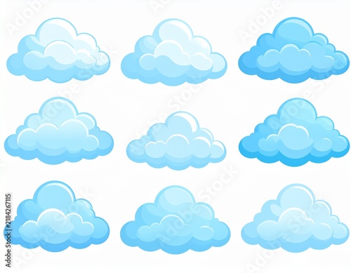 雲　Set of cartoon fluffy blue clouds isolated on white background

