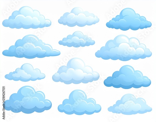 雲　Set of cartoon fluffy blue clouds isolated on white background


