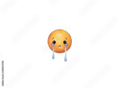 Watercolor Crying Emoji with Tears on Black Background