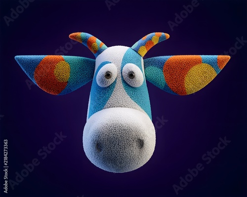 Colorful Abstract Cow Head with Textured Surface