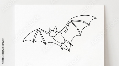 Minimalist Line Drawing Bat Flying in Flight