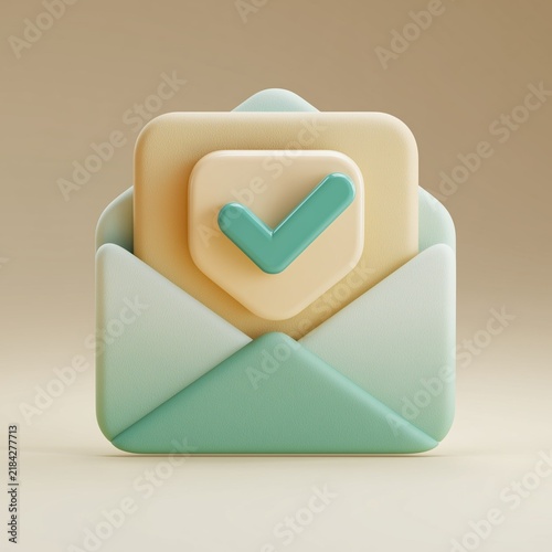 Creative design of three layered envelopes with a check mark on a light background showing the concept of email confirmation or messaging