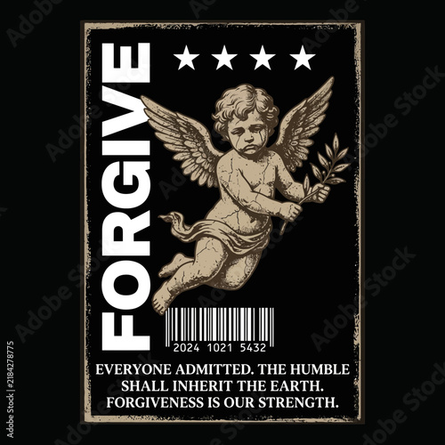 Vintage Streetwear Illustration of Crying Angel with Forgiveness Theme