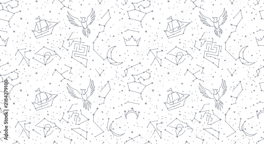 Fototapeta premium Fantasy Constellations Seamless Pattern