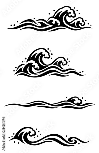 和風の切り絵風　波のイラストセット