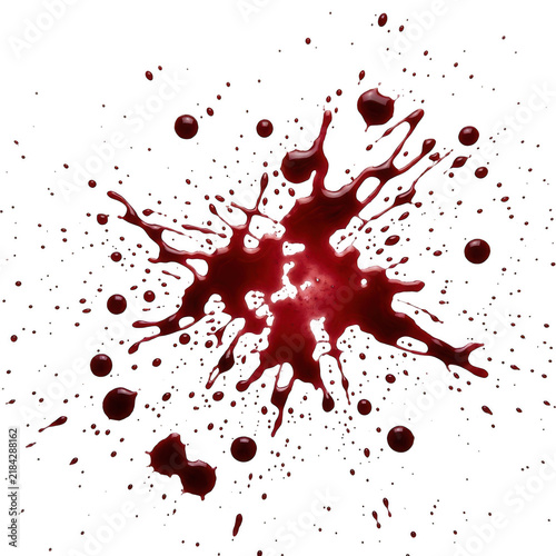 Red blood splatter splash effect with small liquid drops