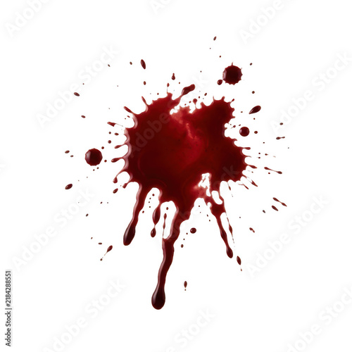 Single dark red blood splatter splash isolated on a simple surface