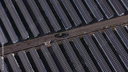 Drone Flight Over a Photovoltaic Solar Farm.