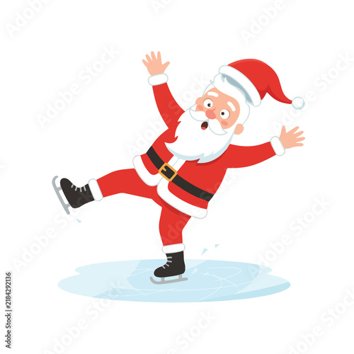 Santa Claus Slipping on Ice Skates During Winter Fun a Festive Illustration