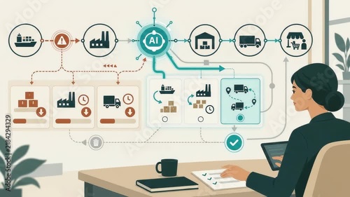 Businesswoman interacting with artificial intelligence supply chain