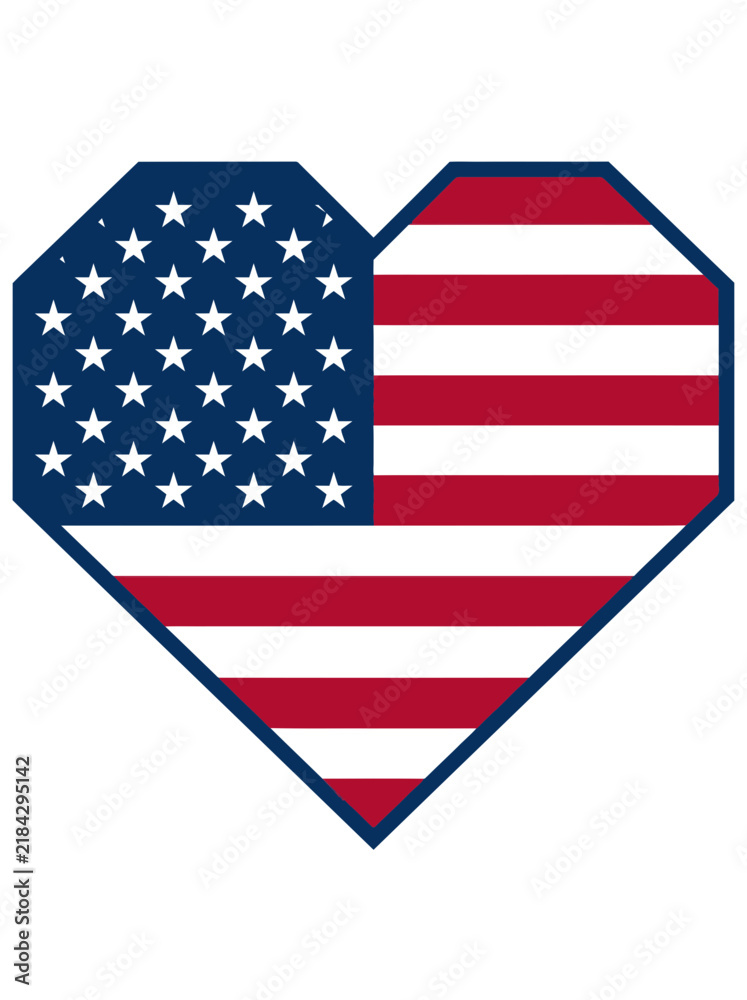Fototapeta premium Geometric heart shaped American flag patriotic emblem