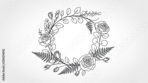 Floral Wreath Hand-Drawn Sketch on White Background Graphic. 4K Video