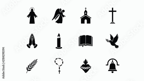 Photography Religious symbols collection in minimalist black with silhouettes variety tradit