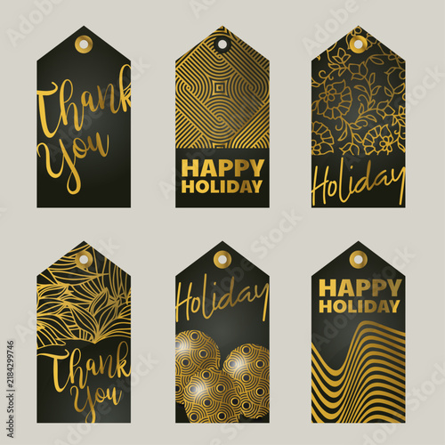 Black and Gold Luxury Gift Tags Vector Set