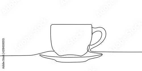 Continuous One Line Drawing of a Coffee Cup and Saucer