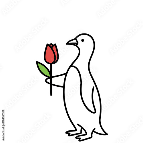 Penguin Holding a Tulip