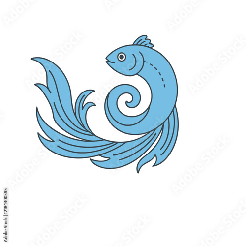 Stylized Blue Fish with Flowing Tail