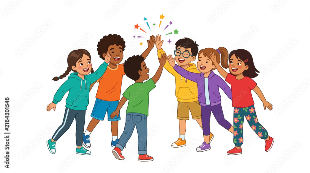 Fototapeta premium Diverse Kids High Fiving Celebrating Success