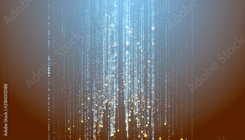 Abstract falling light particles and glowing digital rain background stream