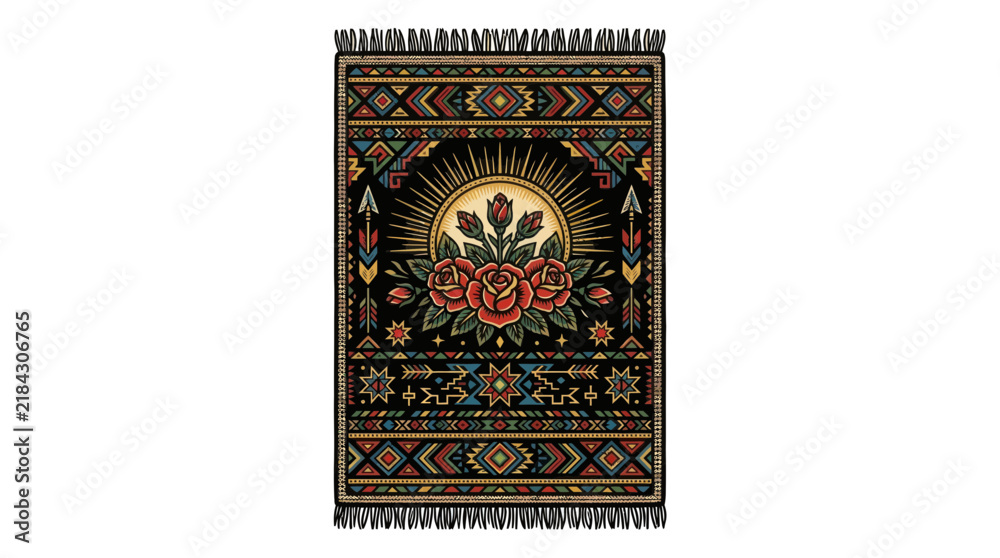 Obraz premium Tribal Rug with Sun, Roses, and Arrows Design