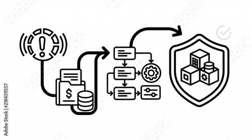 Risk Mitigation Workflow Line Illustration. Enterprise Risk Response and Business Protection Process Outline Vector Isolated on White Background