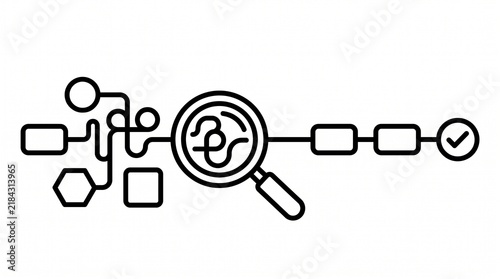 Business Process Optimization Workflow Line Illustration. Enterprise Operational Efficiency Improvement and Process Analysis Outline Vector Isolated on White Background