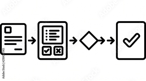 Business Workflow Approval Process Line Illustration. Enterprise Request Review and Multi Stage Authorization Process Outline Vector Isolated on White Background