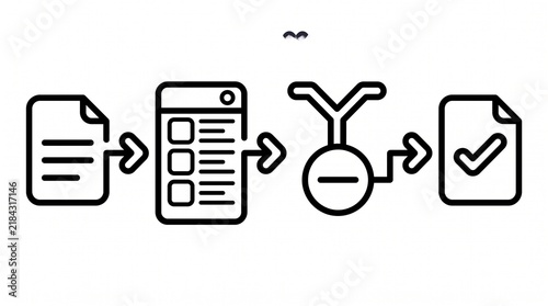 Business Workflow Approval Process Line Illustration. Enterprise Request Review and Multi Stage Authorization Process Outline Vector Isolated on White Background