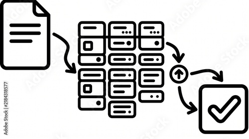 Operational Task Management Workflow Line Illustration. Enterprise Task Assignment Tracking and Completion Process Outline Vector Isolated on White Background