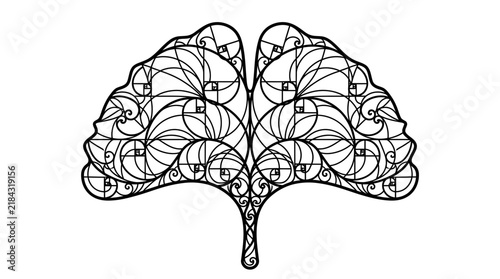 Intricate ginkgo biloba leaf line art design.