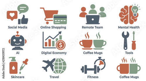 Business lifestyle and digital economy flat icon set.