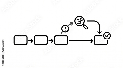 Business Exception Handling Workflow Line Illustration. Enterprise Issue Detection Review and Resolution Process Outline Vector Isolated on White Background