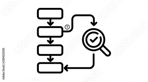 Business Exception Handling Workflow Line Illustration. Enterprise Issue Detection Review and Resolution Process Outline Vector Isolated on White Background