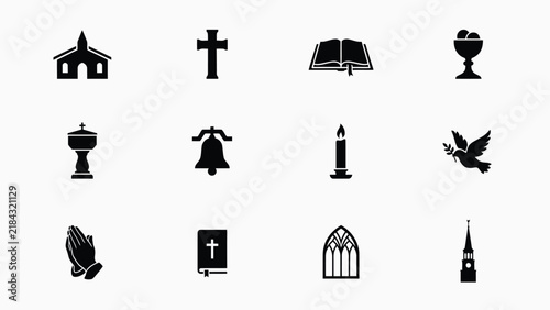 Принти на полотні Religious symbols and icons displayed in minimalist black with Religious icons i