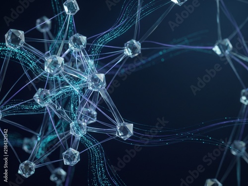 Neural network abstract background with glowing digital nodes and interconnected data lines