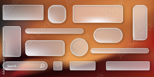Liquid glass morphism frame with transparent button and rectangle shape. 3D UI effect with bubble light icon on glassmorphism background. Transparent text box design for modern interface element